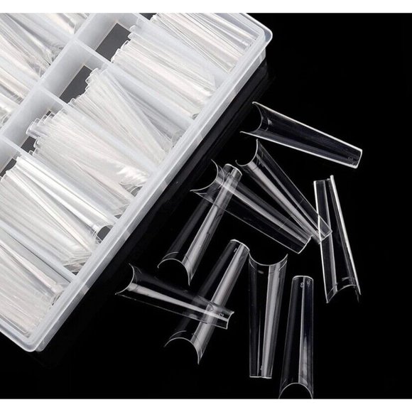 Half Cover False Nail Tips Pre Numbered Clear Press On Nails Set 1.69in-1.38in - Picture 3 of 5